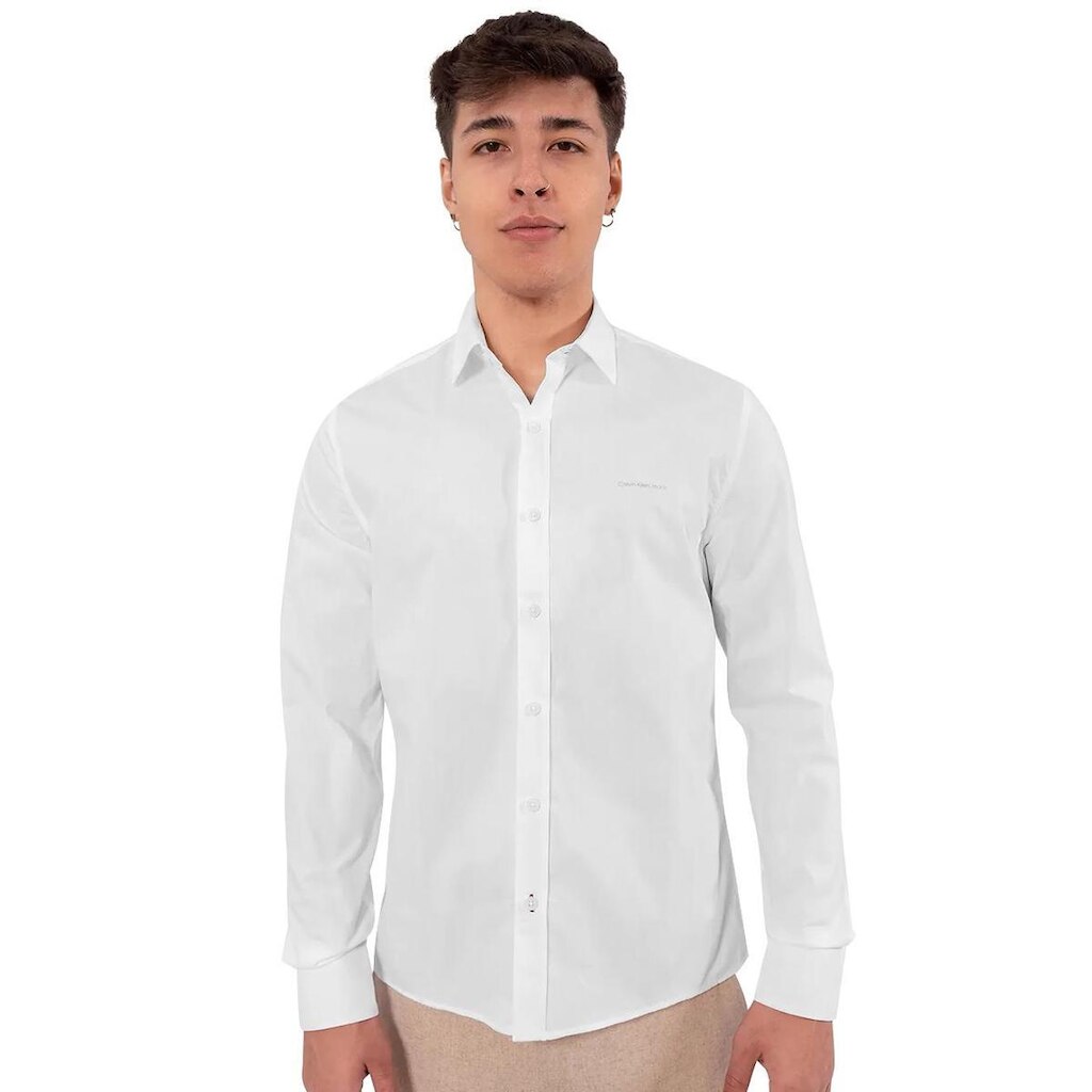 Camisa Calvin Klein Jeans Masculina Regular Plain Grey Logo Branca