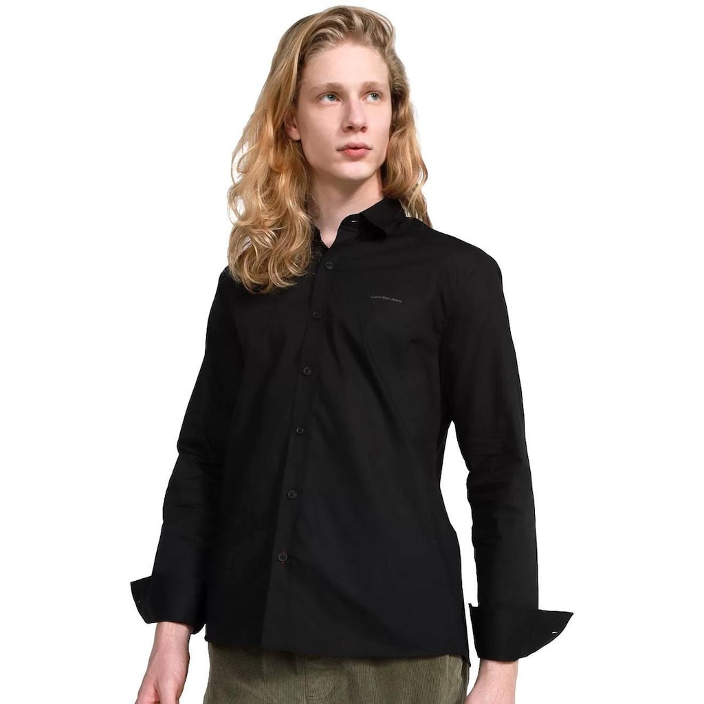 Camisa Calvin Klein Jeans Masculina Regular Plain Grey Logo Preta