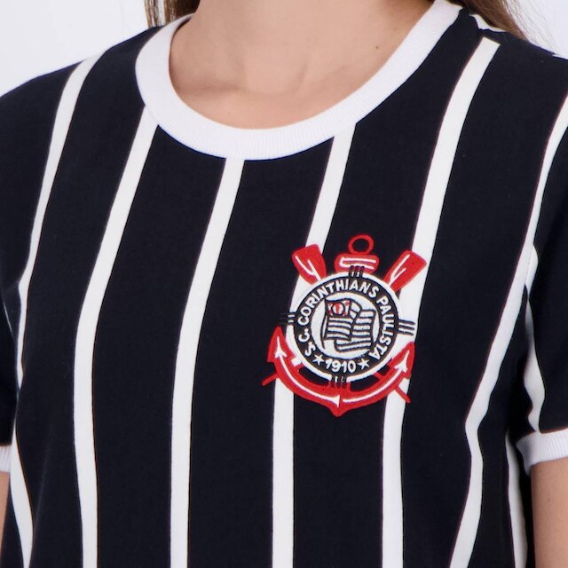 Camisa Corinthians Retrô Feminina Preta e Branca