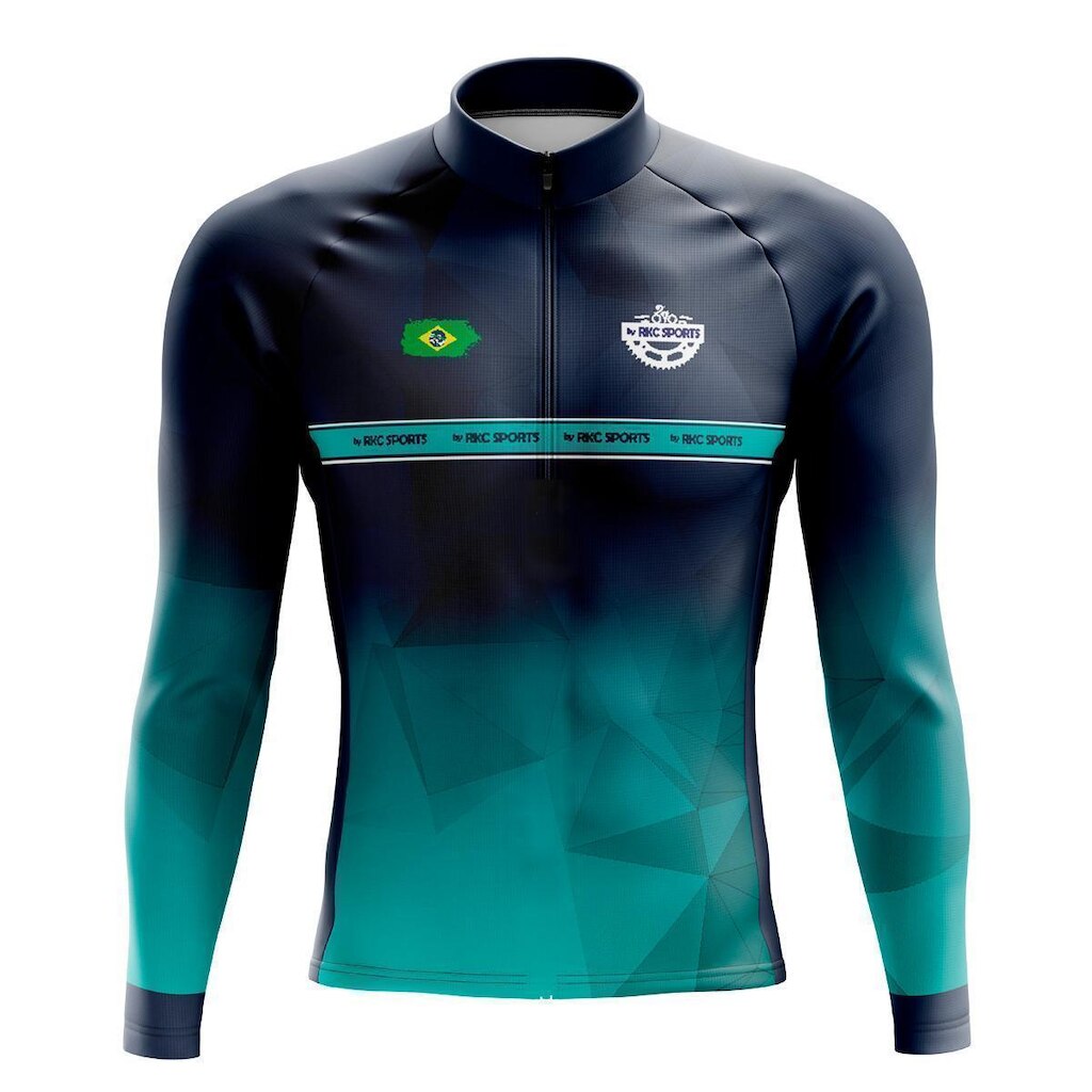 Camisa De Ciclismo Manga Longa Masculina Geometric Verde