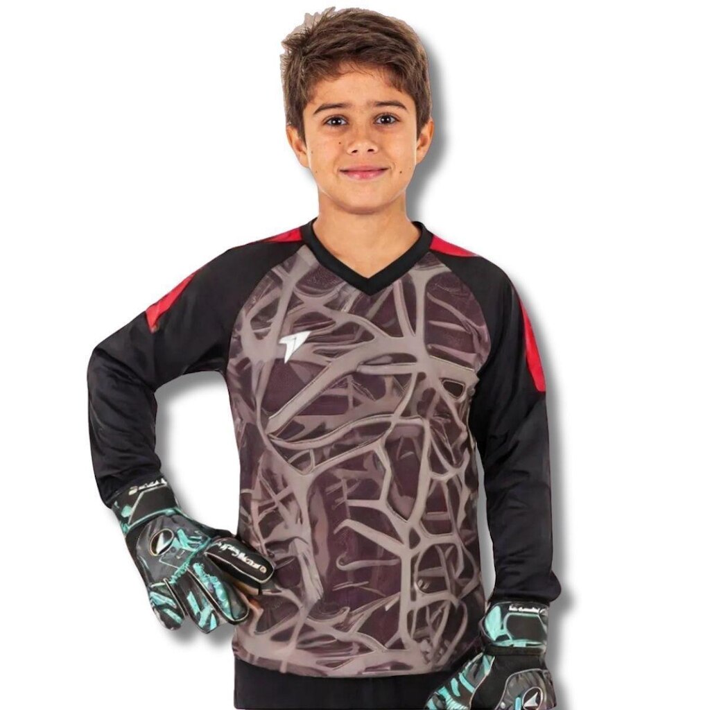 Camisa Goleiro Infantil Junvenil Poker Manga Longo Com Proteção Espuma Cotovelos