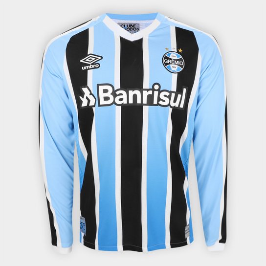 Camisa Grêmio I 22/23 s/n° Torcedor Umbro M/L Masculina - Azul+Branco Menor preço em Camisa Grêmio I 22/23 s/n° Torcedor Umbro M/L Masculina - Azul+Branco