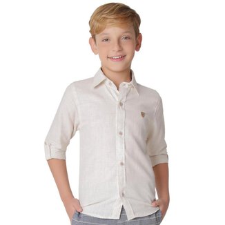 Camisa Juvenil Look Jeans Linho Bege - 4 - UNICA