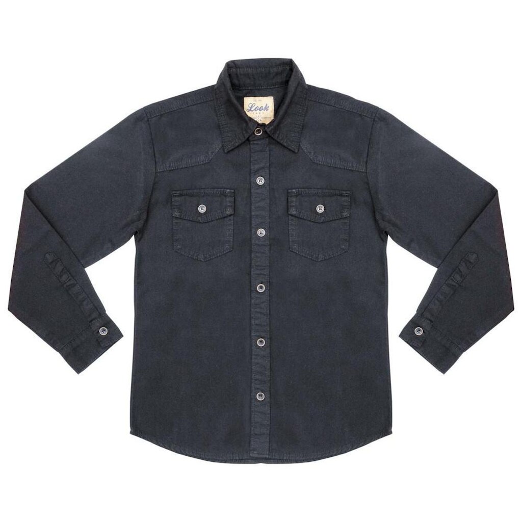 Camisa Juvenil Look Jeans Manga Longa Sarja - PRETO - 10