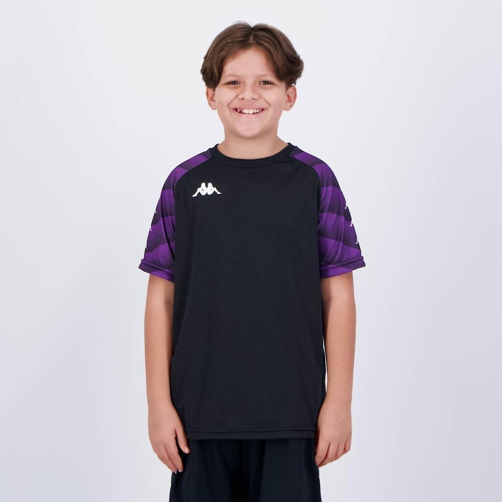 Camisa Kappa Raglany Juvenil Preta
