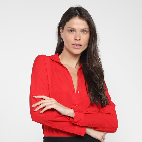 Camisa Manga Longa We're The Basic Crepe Estampada Feminina - Vermelho é boa?