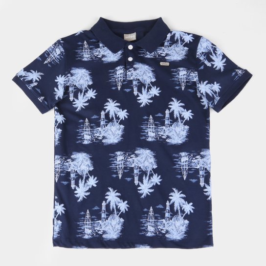 Camisa Polo Infantil Milon Folhagens Masculina - Marinho