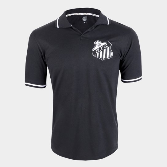 Camisa Polo Santos RetrôMania Masculina - Preto Menor preço em Camisa Polo Santos RetrôMania Masculina - Preto