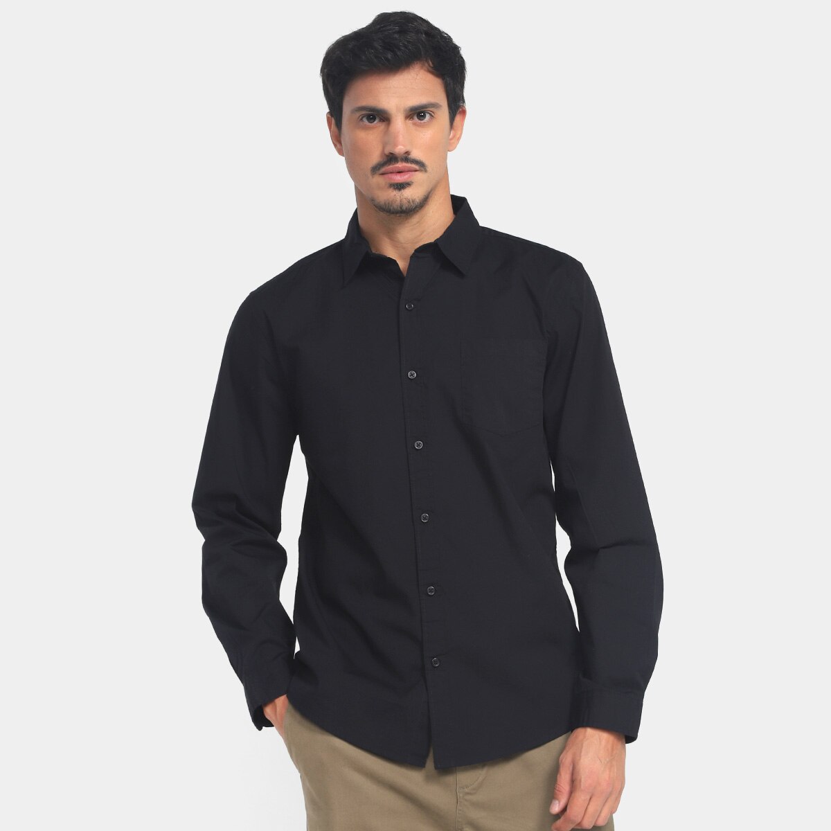 Camisa Social Manga Longa Hering Masculina - Preto | Clube Netshoes