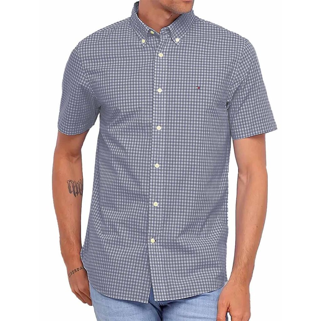 Camisa Tommy Hilfiger Manga Curta Xadrez Gingham Masculina