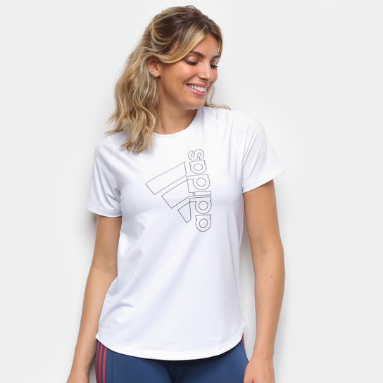 Camiseta Adidas Tech Badge Of Sport Feminina - Branco+Preto Menor preço em Camiseta Adidas Tech Badge Of Sport Feminina - Branco+Preto