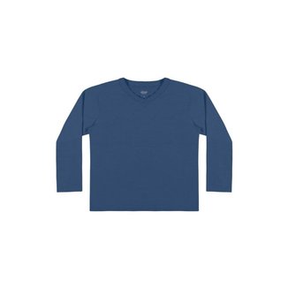Camiseta Básica Malha Azul Marinho Algodão Manga Longa Infantil Menino