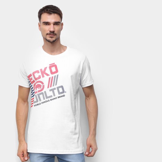 Camiseta Ecko Estampa Rhino Brand Masculina - Branco Menor preço em Camiseta Ecko Estampa Rhino Brand Masculina - Branco