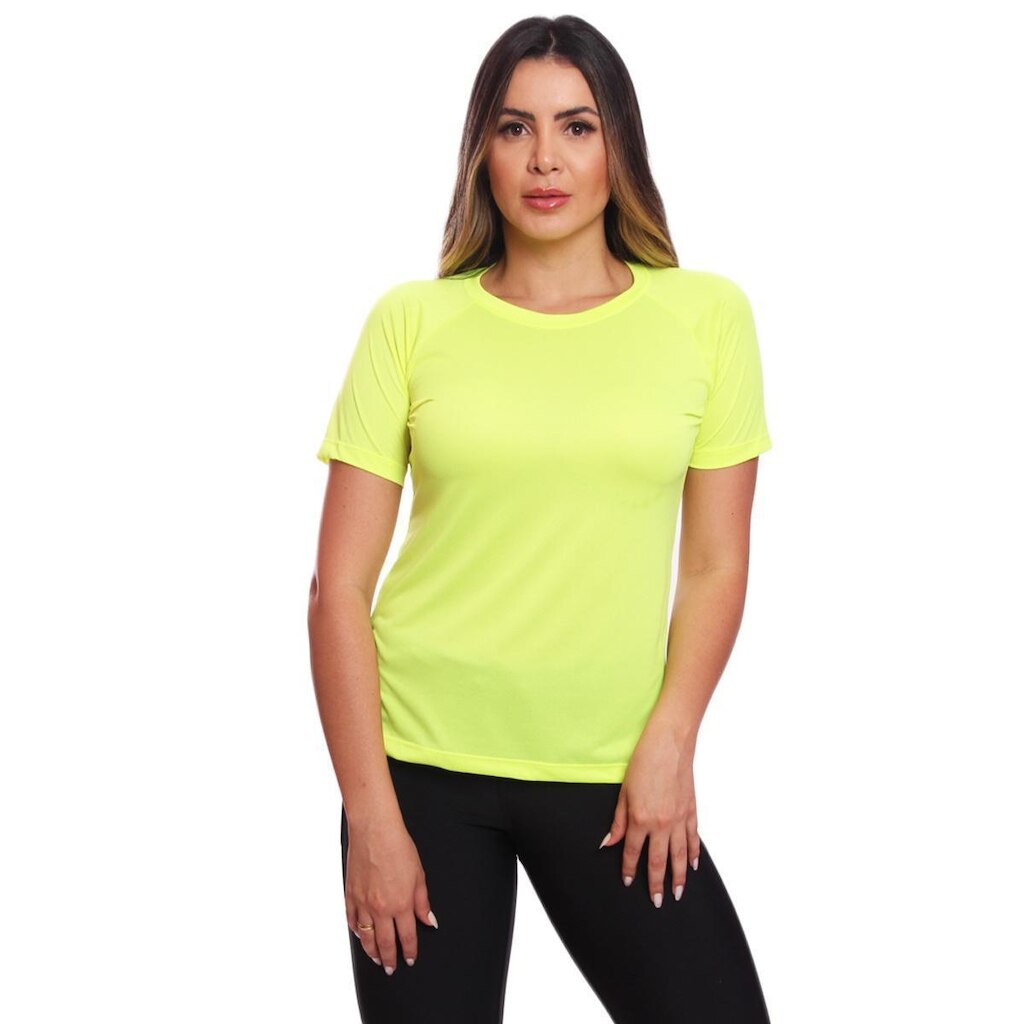 Camiseta Feminina Manga Curta Dry Proteção Solar UV Baby Look Academia Treino