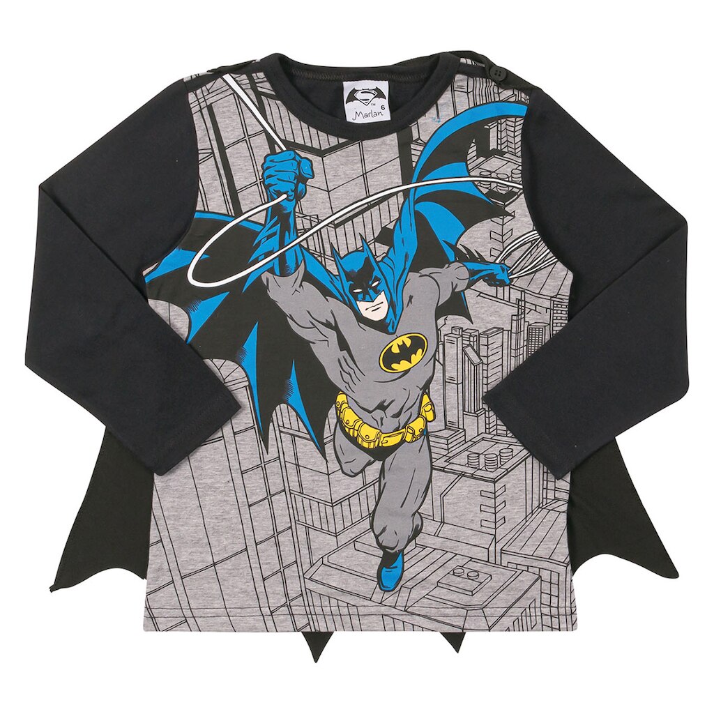 Camiseta Infantil Marlan Batman Manga Longa Com Capa Removível