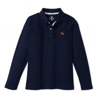 Camiseta Infantil Masculina Lisa Camisa Gola Polo Alta Básica Estampa Bordado Charpey Manga Longa