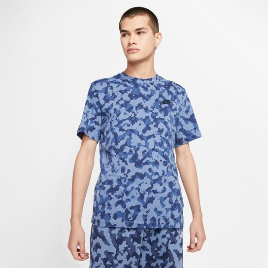 Camiseta Nike Sportwear Club Oap Camuflada Masculina - Azul