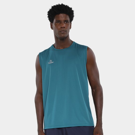 Camiseta Regata Treino Topper Classic New Masculina - Azul Petróleo Menor preço em Camiseta Regata Treino Topper Classic New Masculina - Azul Petróleo