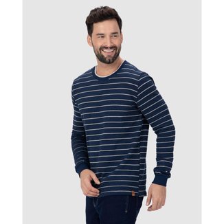 Camiseta Slim Masculina Manga Longa Listrada Em Algodão
