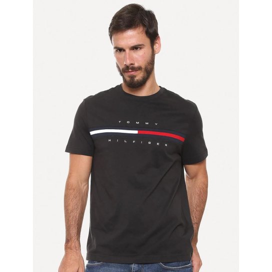 Camiseta Tommy Hilfiger Masculina Essential Flag Sash Preta