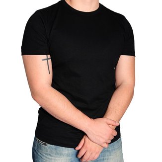Camisetas Preta Manga Verão Calor Masculina Básica Lisa Tam P / GG 100% Algodão