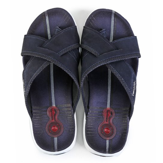 Chinelo Couro Pegada Tira Cruzada Masculino - Azul Escuro Menor preço em Chinelo Couro Pegada Tira Cruzada Masculino - Azul Escuro