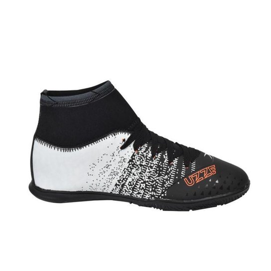Chuteira Futsal Bota Cano Alto Costurada Futebol Quadra + Meião Short Esportivo Caneleira