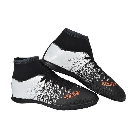 Chuteira Futsal Bota Cano Alto Costurada Futebol Quadra + Meião Short Esportivo Caneleira