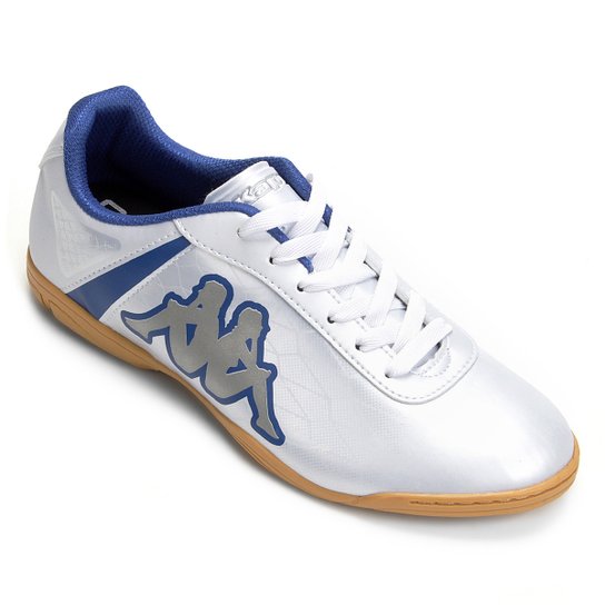 Chuteira Futsal Kappa Torpedo - Branco+Azul Menor preço em Chuteira Futsal Kappa Torpedo - Branco+Azul