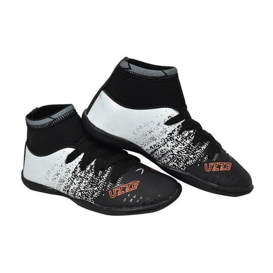Chuteira Infantil Futsal UZ Futebol Quadra Cano Alto + Meião + Ceneleira + Relógio + Bolsa Esportiva