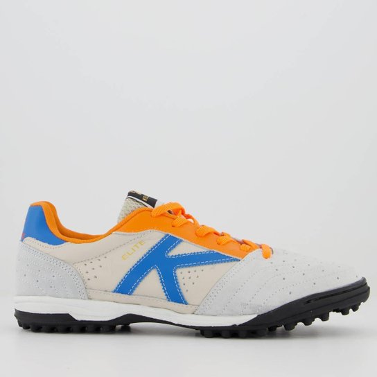 Chuteira Kelme Elite Society Cinza Azul e Laranja
