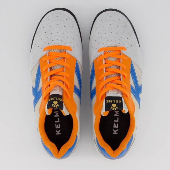 Chuteira Kelme Elite Society Cinza Azul e Laranja
