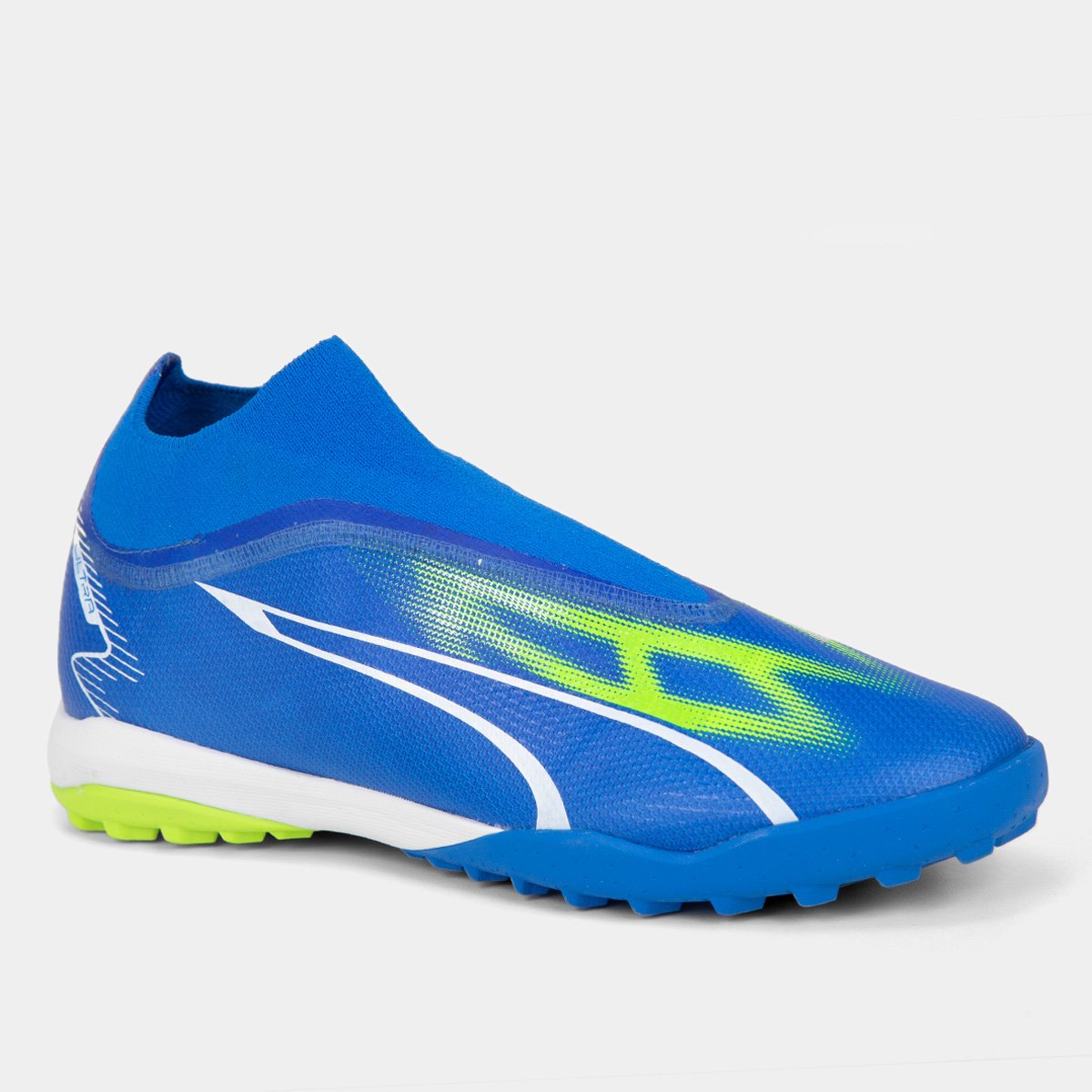 Chuteira Society Puma Ultra Match LL Unissex Azul+Verde