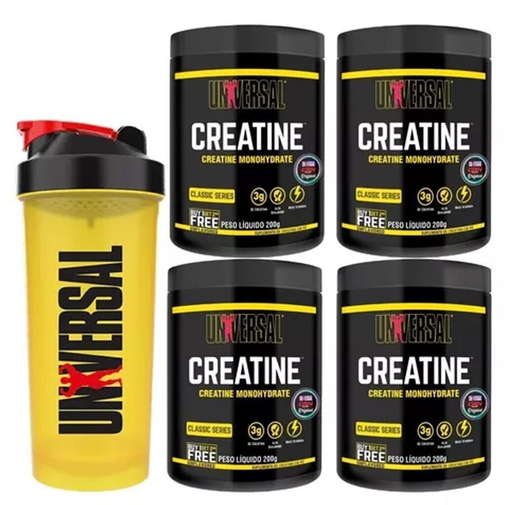 Combo 4x Creatina Universal 200g Universal Nutrition + Coqueteleira Universal