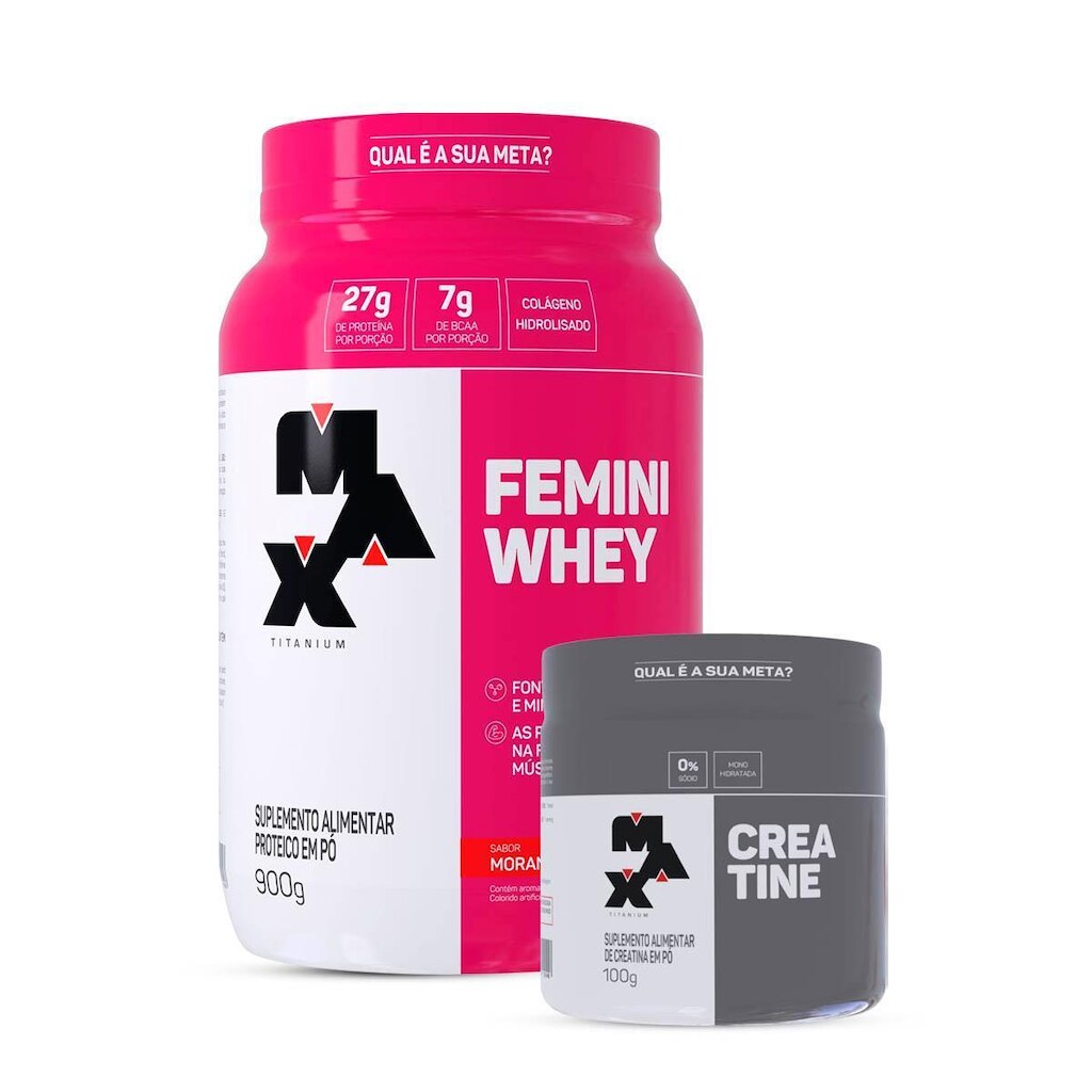 Combo Femini Whey 900g Creatina 100g Original Max Titanium