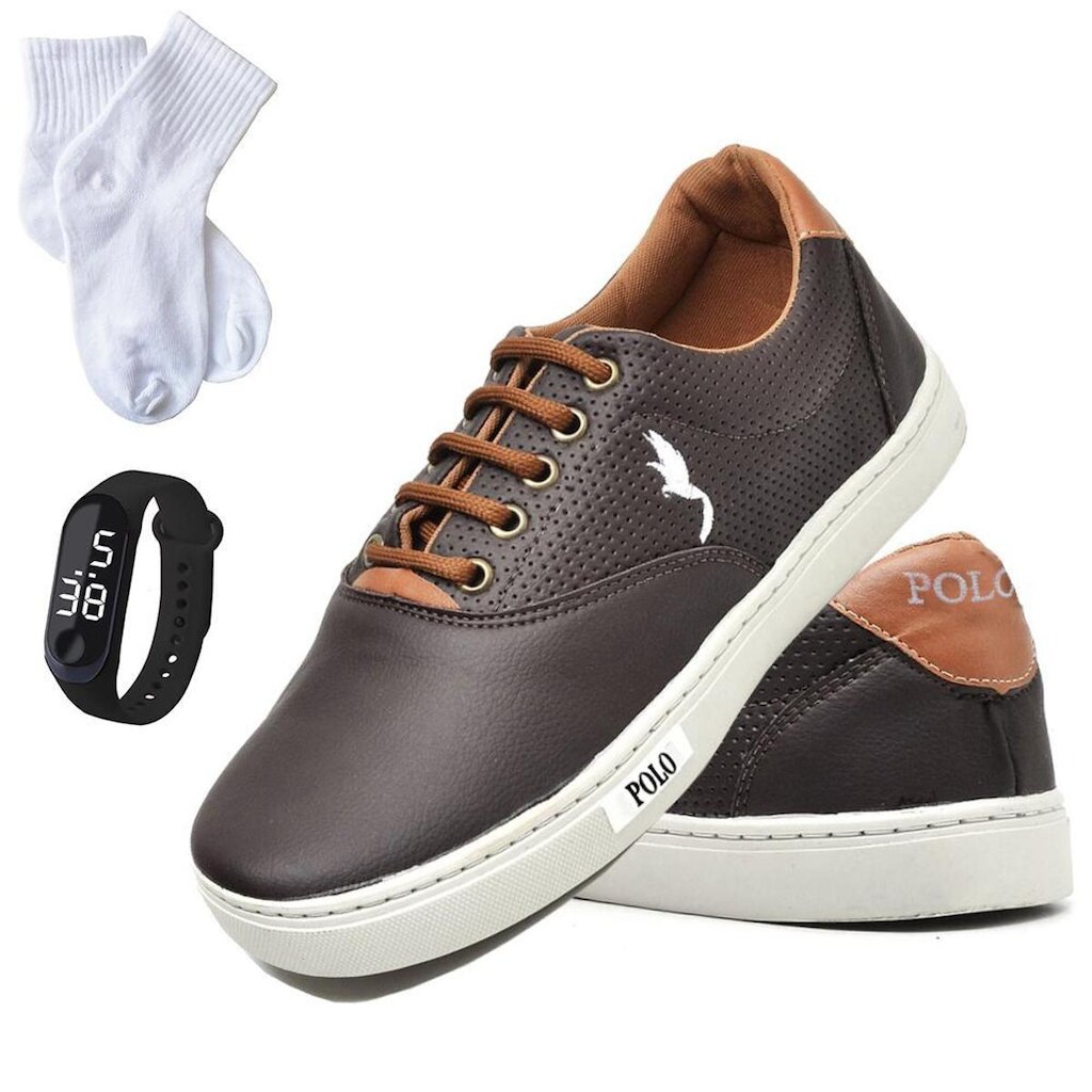 Combo Infantil Juvenil Tênis Masculino Preto com Relógio Digital e Meia do 27 ao 36 Escolar