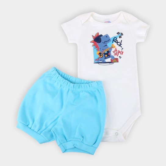 Conjunto Bebê Candy Kids Body E Shorts Suedine Rock Star Masculino - Off White Menor preço em Conjunto Bebê Candy Kids Body E Shorts Suedine Rock Star Masculino - Off White