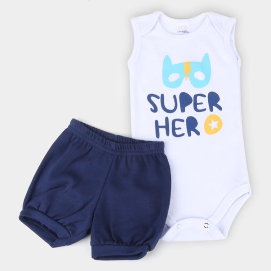 Conjunto Bebê Candy Kids Body Masculino - Branco Menor preço em Conjunto Bebê Candy Kids Body Masculino - Branco