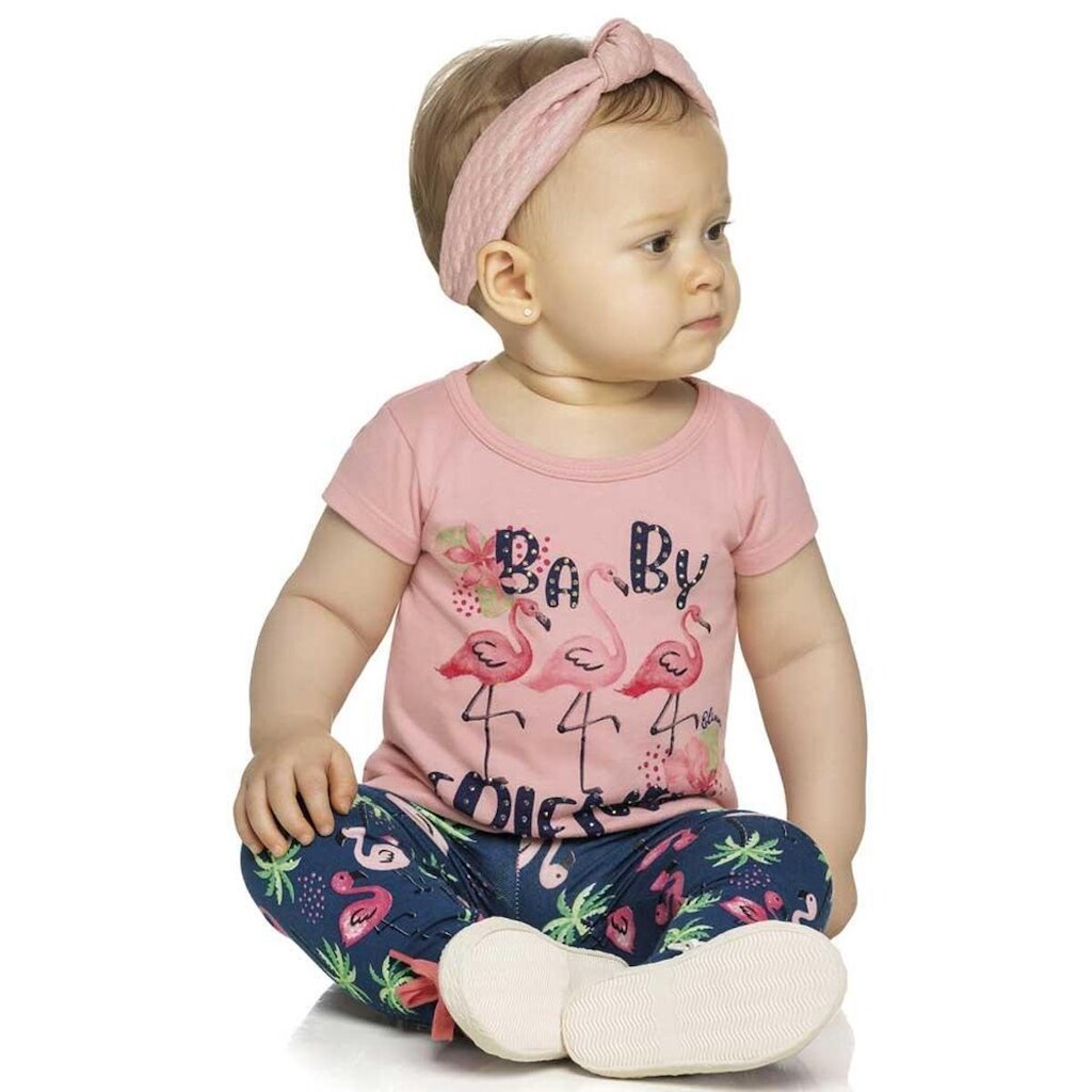 Conjunto Bebê Infantil Menina Flamingos Rosa Elian