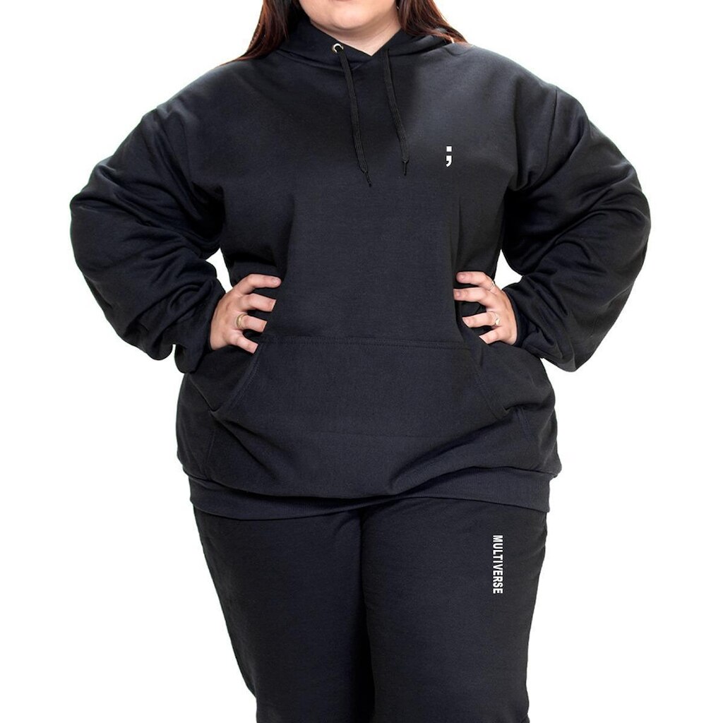 Conjunto Blusa Blusão Moletom Canguru e Calça Plus Size Ponto e Virgula TropiCaos