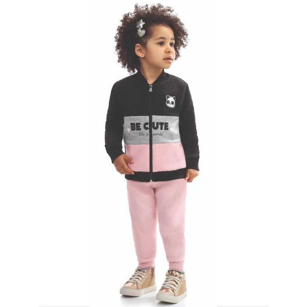 Conjunto Em Moletom Peluciado Jaqueta E Calça Panda Tam 1 a 3 - Kamylus