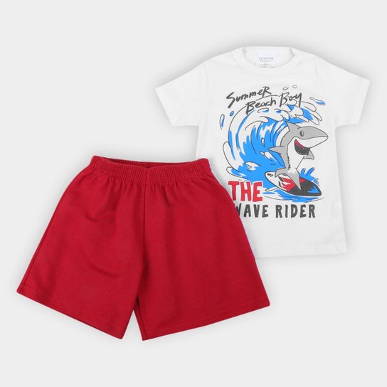 Conjunto Infantil Candy Kids Beach Boy Masculino - Branco+Vermelho Menor preço em Conjunto Infantil Candy Kids Beach Boy Masculino - Branco+Vermelho