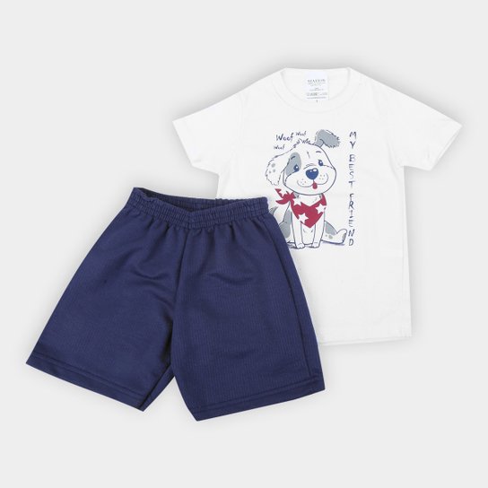 Conjunto Infantil Candy Kids Best Friend Masculino - Branco+Marinho Menor preço em Conjunto Infantil Candy Kids Best Friend Masculino - Branco+Marinho