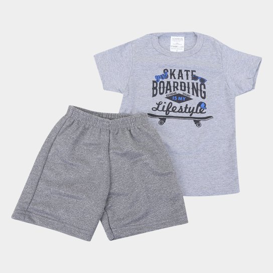 Conjunto Infantil Candy Kids Estampado Curto Masculino - Cinza Menor preço em Conjunto Infantil Candy Kids Estampado Curto Masculino - Cinza