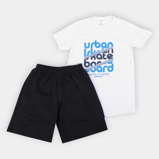 Conjunto Infantil Candy Kids Estampado Curto Masculino - Branco+Marinho Menor preço em Conjunto Infantil Candy Kids Estampado Curto Masculino - Branco+Marinho