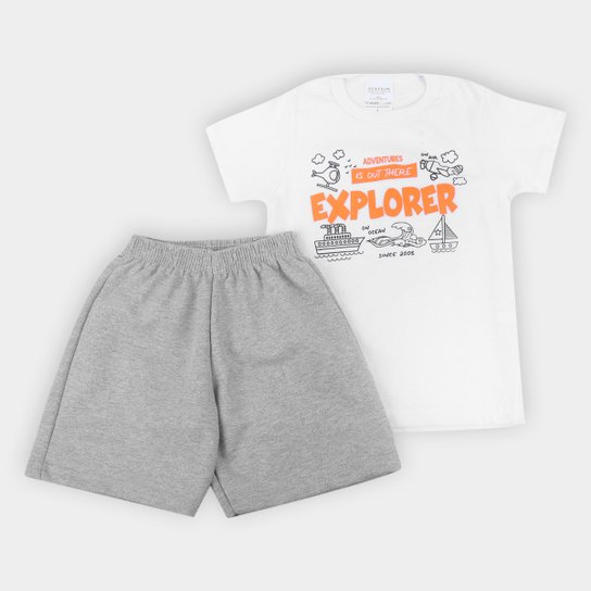 Conjunto Infantil Candy Kids Explorer Masculino - Branco+Cinza Menor preço em Conjunto Infantil Candy Kids Explorer Masculino - Branco+Cinza