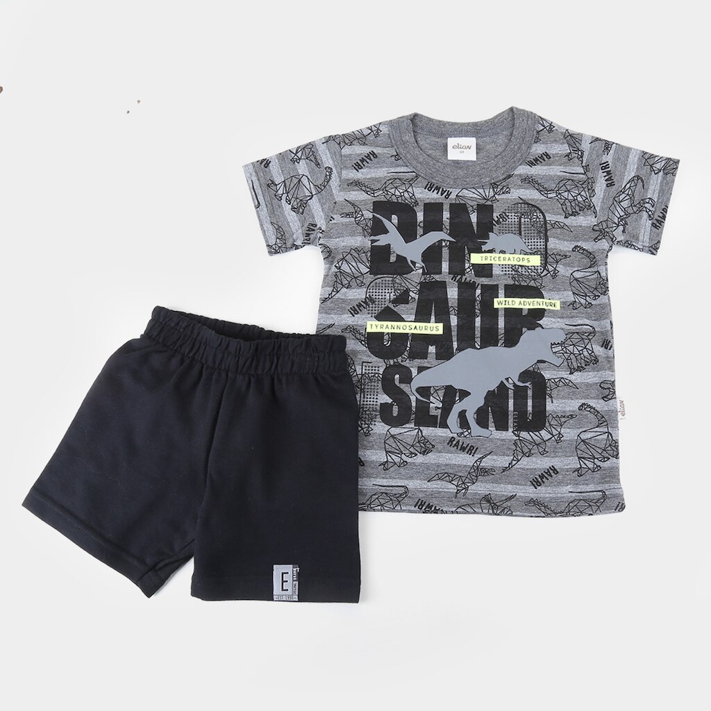 Conjunto Infantil Elian Camiseta Dinossauro e Bermuda Moletinho Masculino