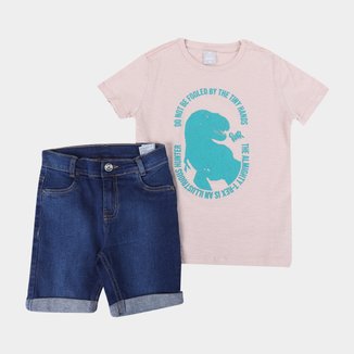 Conjunto Infantil Hering T. Rex Camiseta + Bermuda Jeans Masculino 