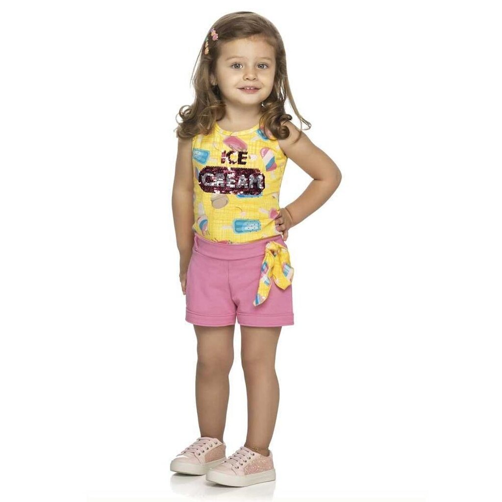 Conjunto Infantil Menina Regata e Shorts Ice Cream