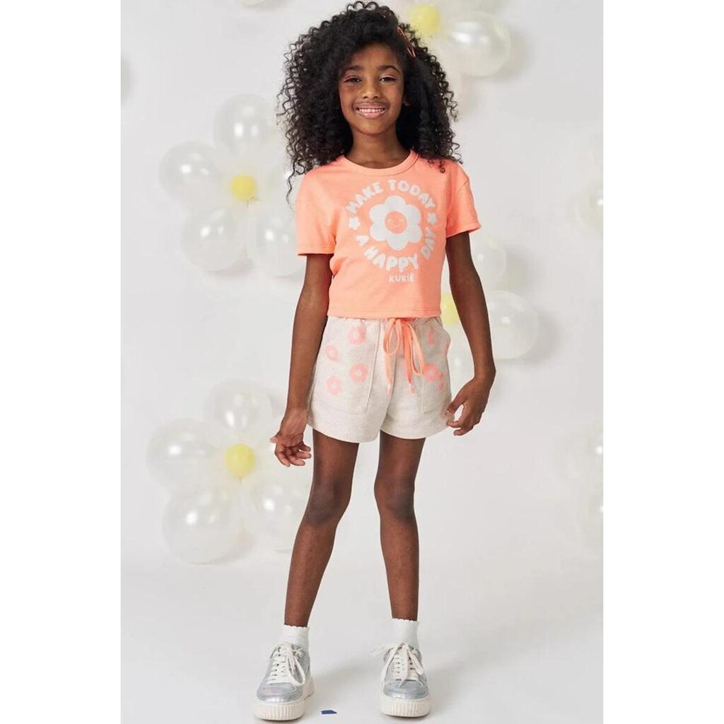 Conjunto Kukie Infantil Menina Blusa Boxy Shorts Linho Menina